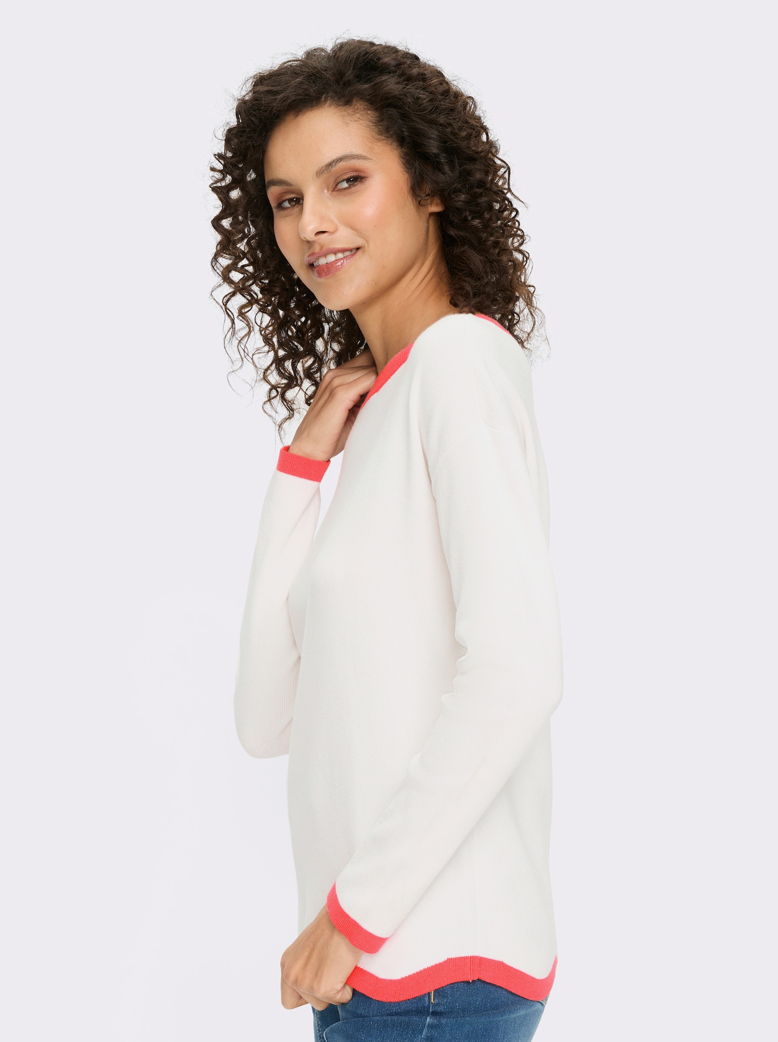 heine Feinstrickpullover mit Kontrast-Abschlüssen - ecru