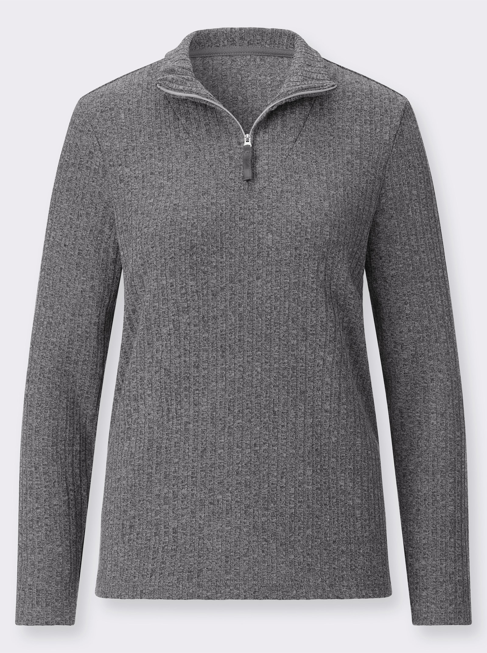 Rippshirt mit Troyerkragen - steingrau-meliert