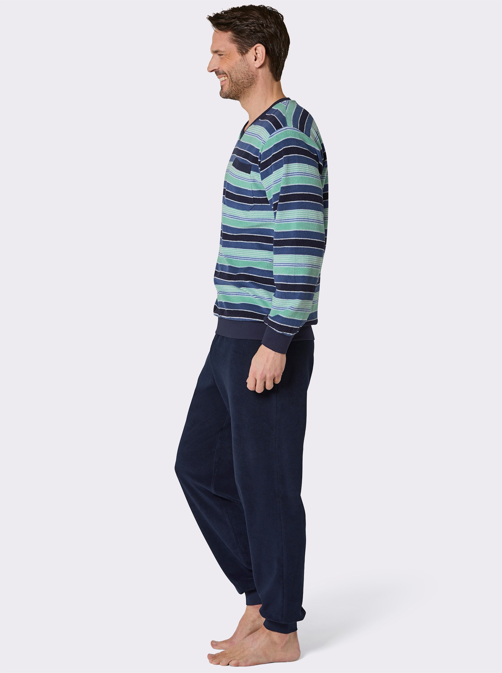 Comte Schlafanzug - marine-aquamarin-gestreift