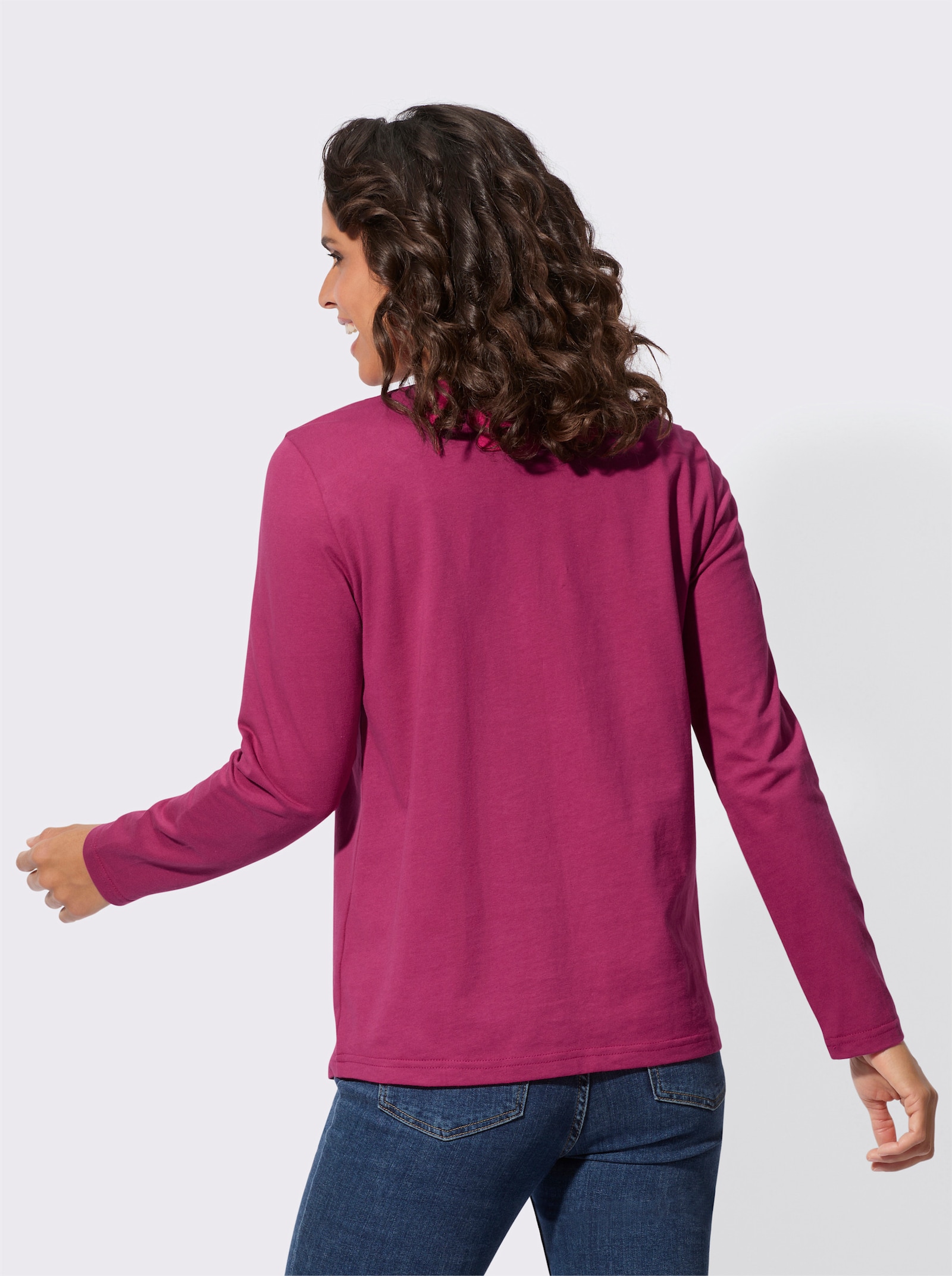 Tričko s dlouhým rukávem s kulatým výstřihem - fuchsiová