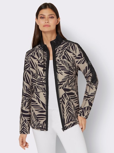 Shirtjacke in Struktur-Qualität, bedruckt - schwarz-sand
