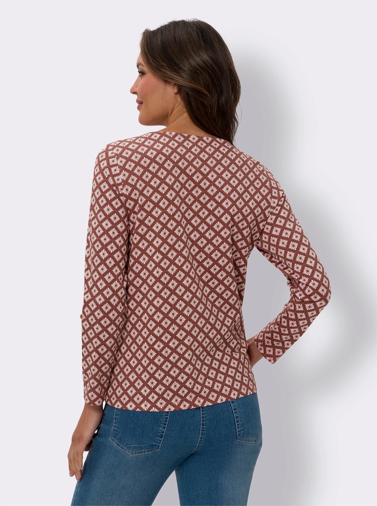 Shirt met ronde hals - roestrood/wit bedrukt