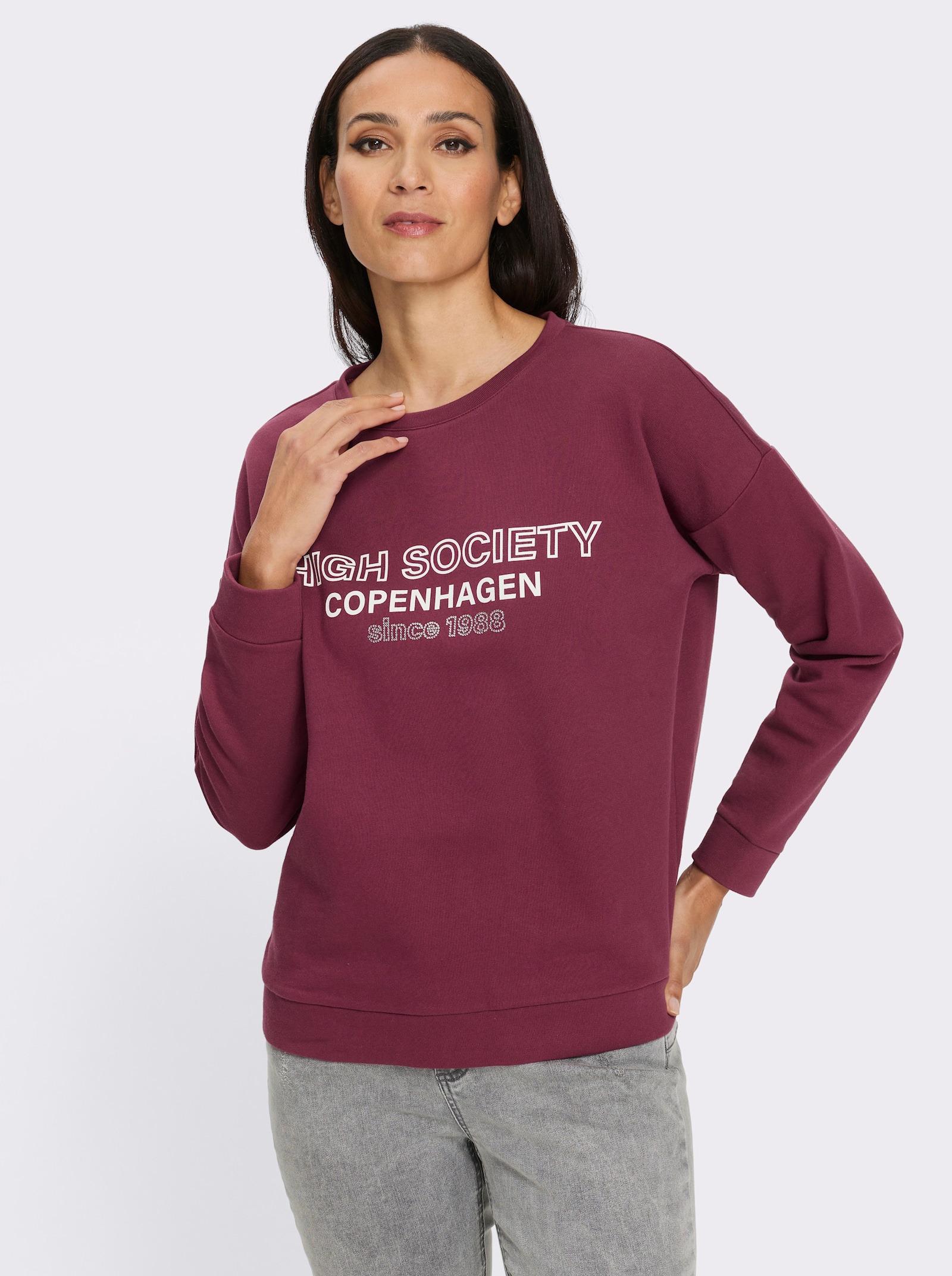 heine Sweatshirt mit Ziersteinchen - bordeaux