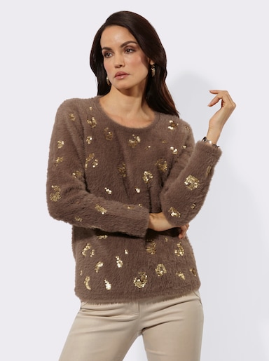 Langarm-Pullover mit Pailletten-Verzierung - schoko