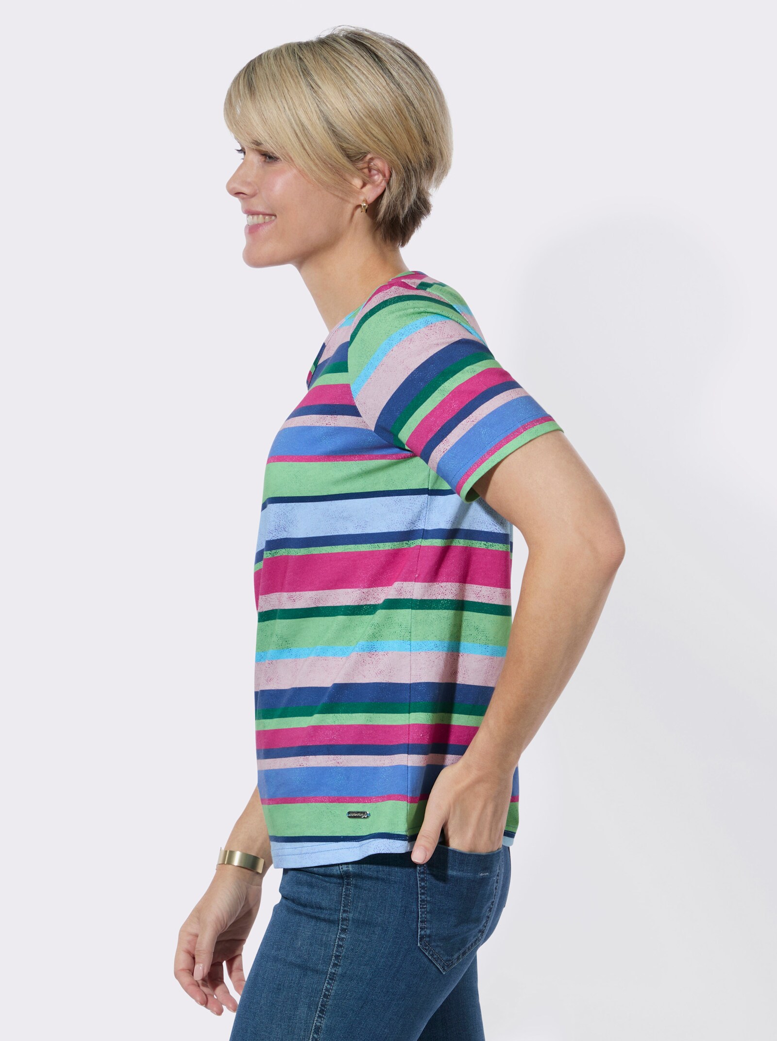 Ringelshirt aus Baumwoll-Modal-Mix - reseda-fuchsia-geringelt