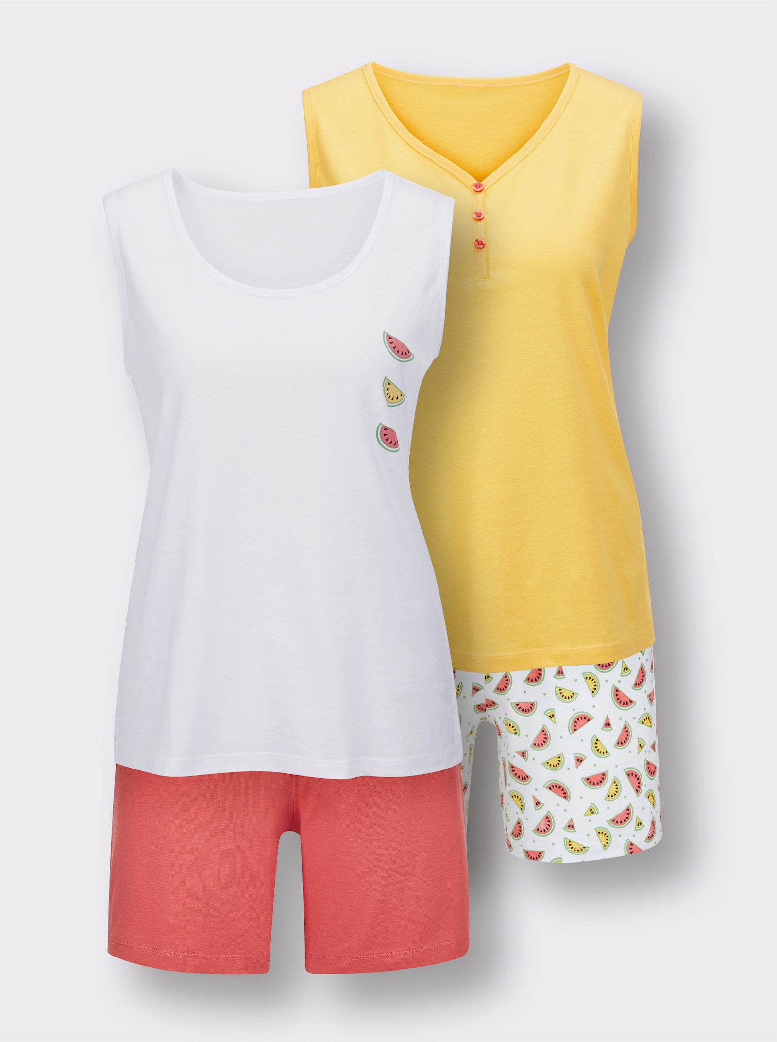 wäschepur Shortys in Jersey-Qualität - gelb-grapefruit-bedruckt + weiß-grapefruit