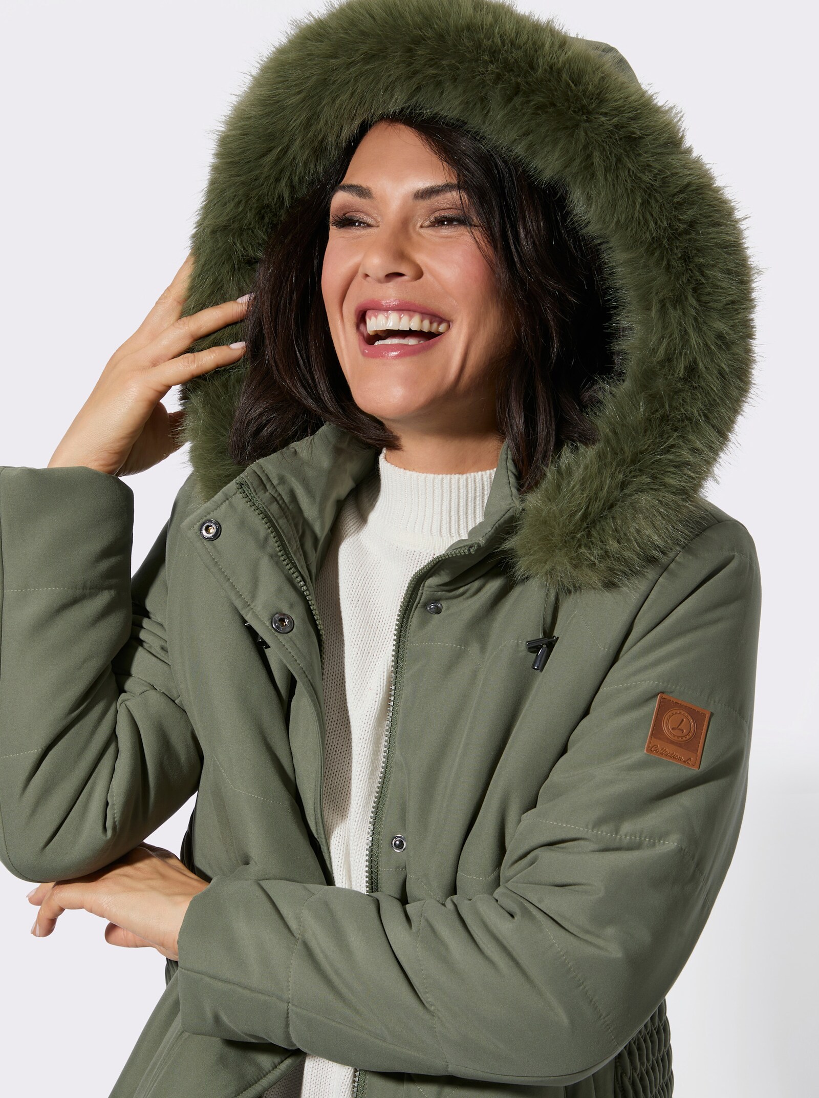 Steppjacke mit Teddy-Fleece-Futter - khaki