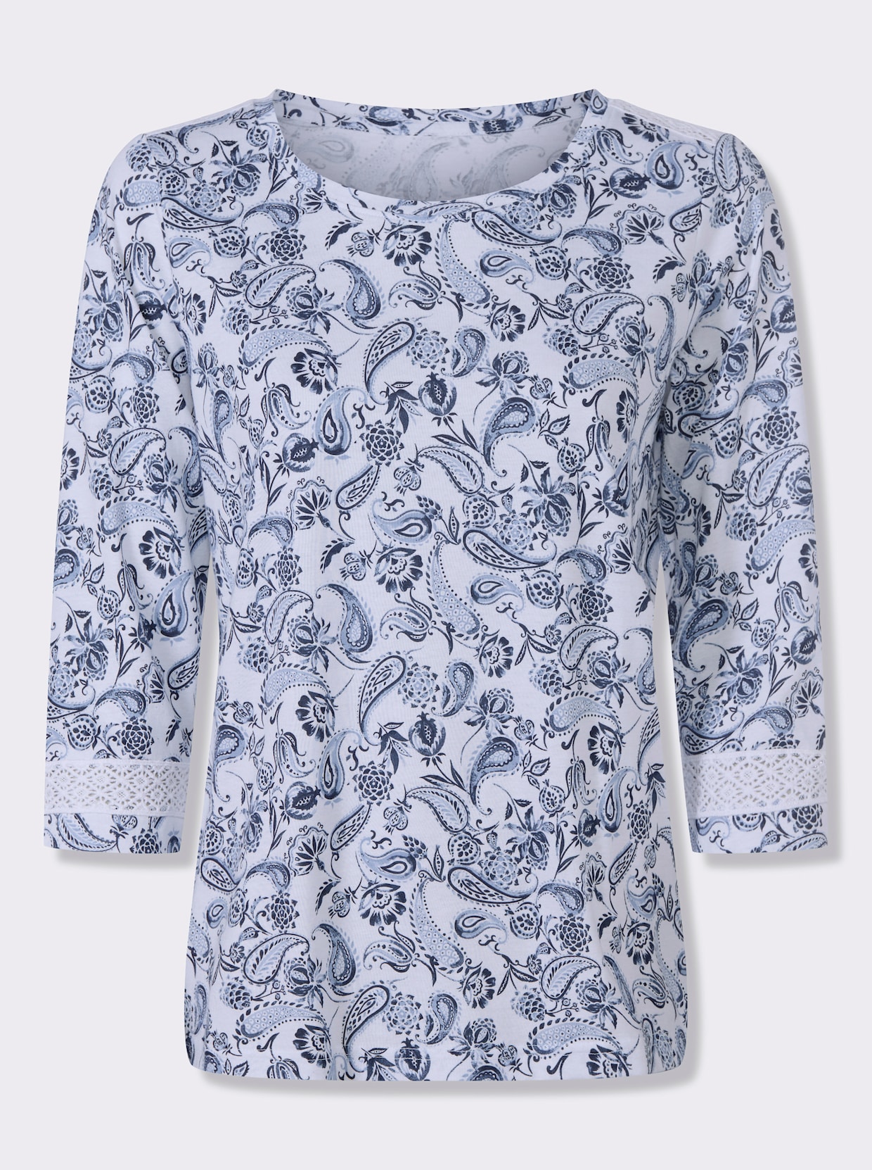 3/4-Arm-Shirt - weiß-bleu-bedruckt