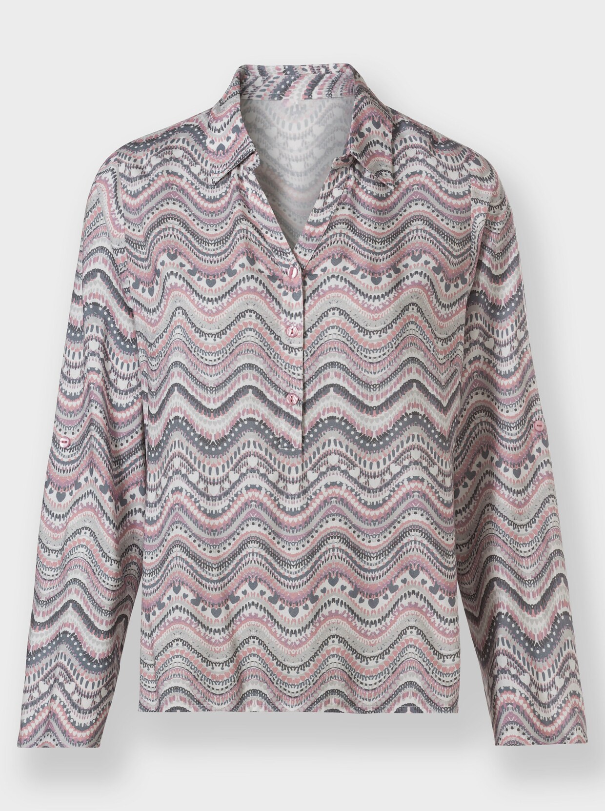 Comfortabele blouse - hortensia/grijs bedrukt
