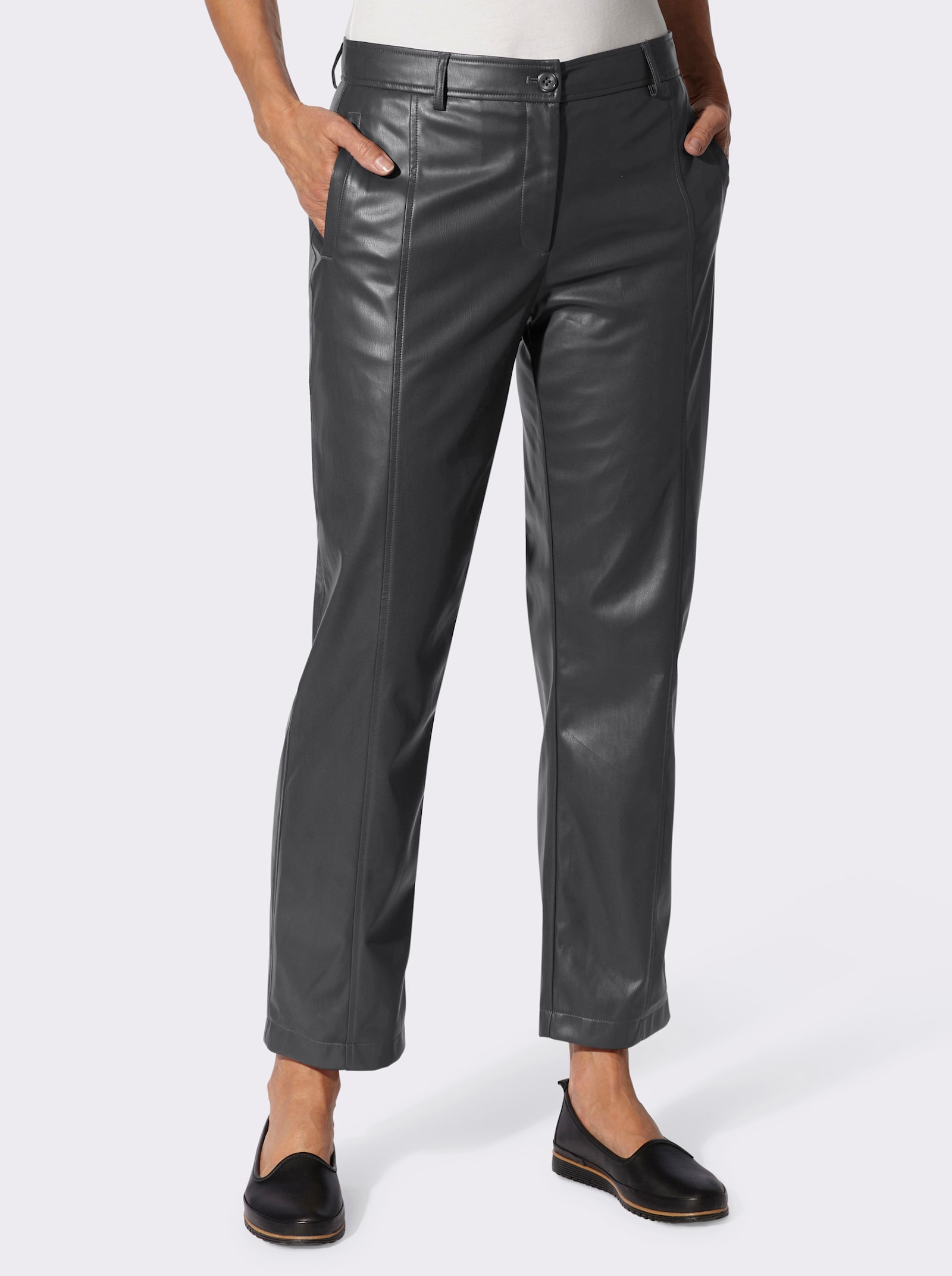 Lederimitathose mit Teilungsnaht vorne - schwarz