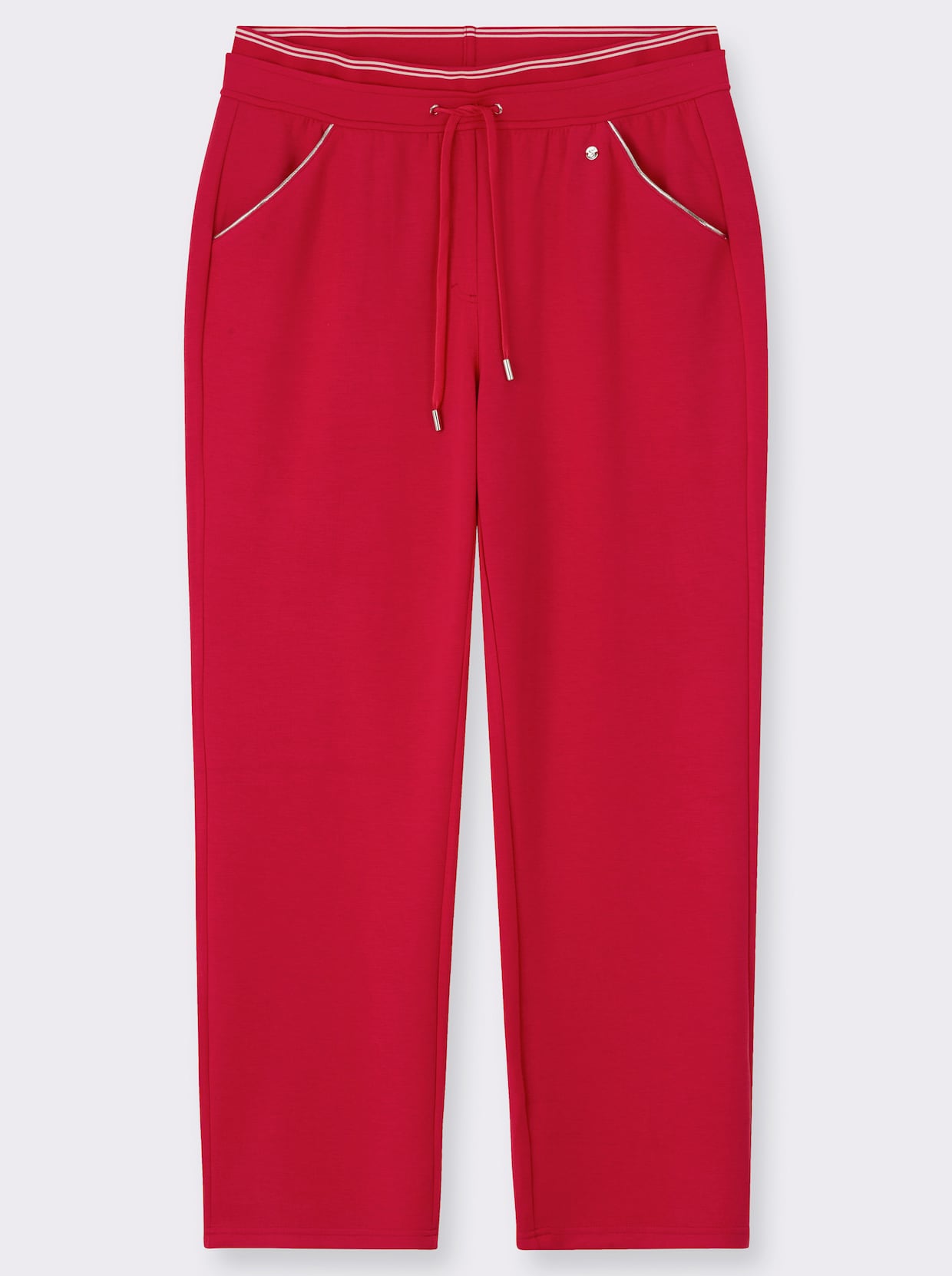 sheego Pantalon en jersey avec ceinture extensible rayée - fraise