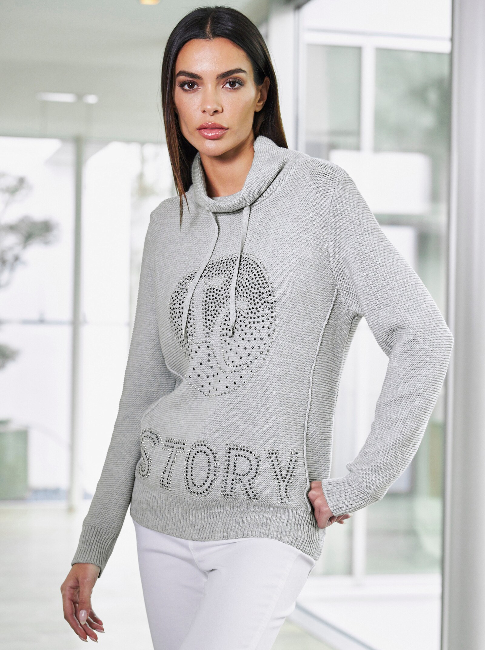 heine Pullover met opstaande kraag en glitterdetails - lichtgrijs gemêleerd