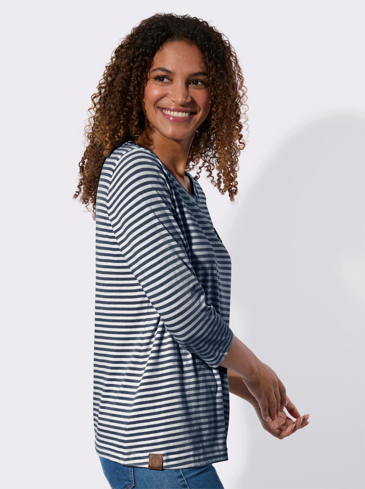 3/4-Arm-Shirt - dunkelblau-weiß-geringelt