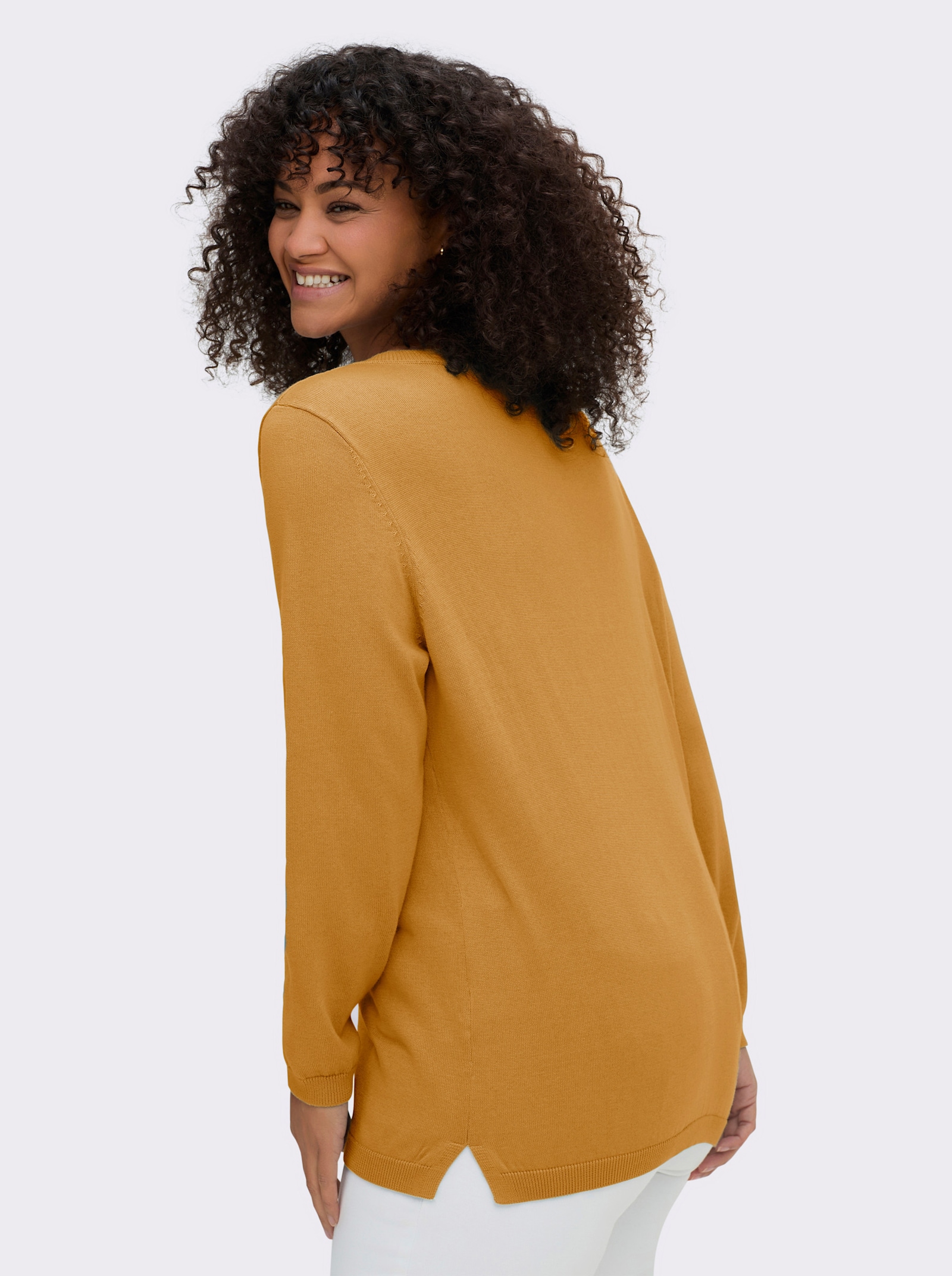 V-Ausschnitt-Pullover mit Biesen vorne - curry