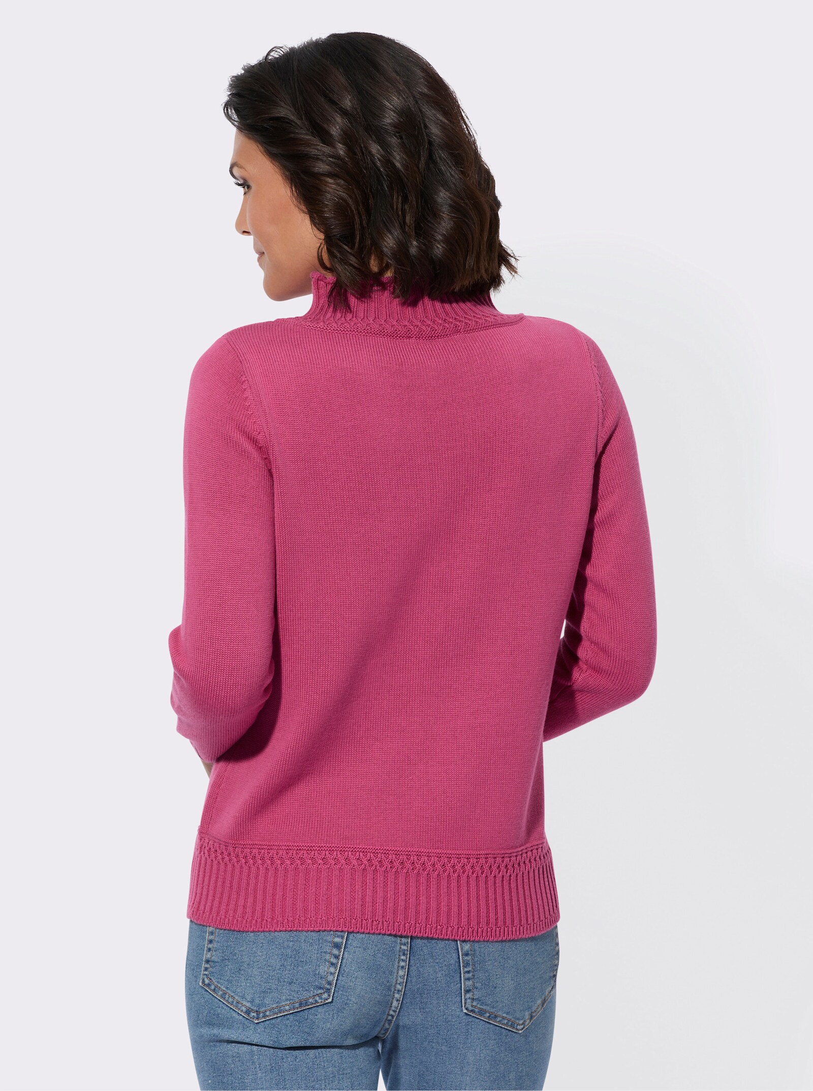 Stehkragenpullover mit Ripp-Abschlüssen - fuchsia