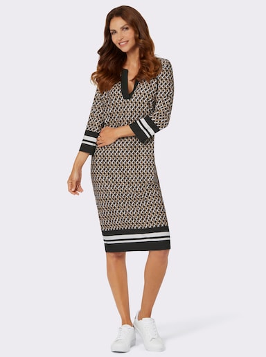 Jerseykleid mit 3/4-Ärmeln - camel-schwarz-bedruckt