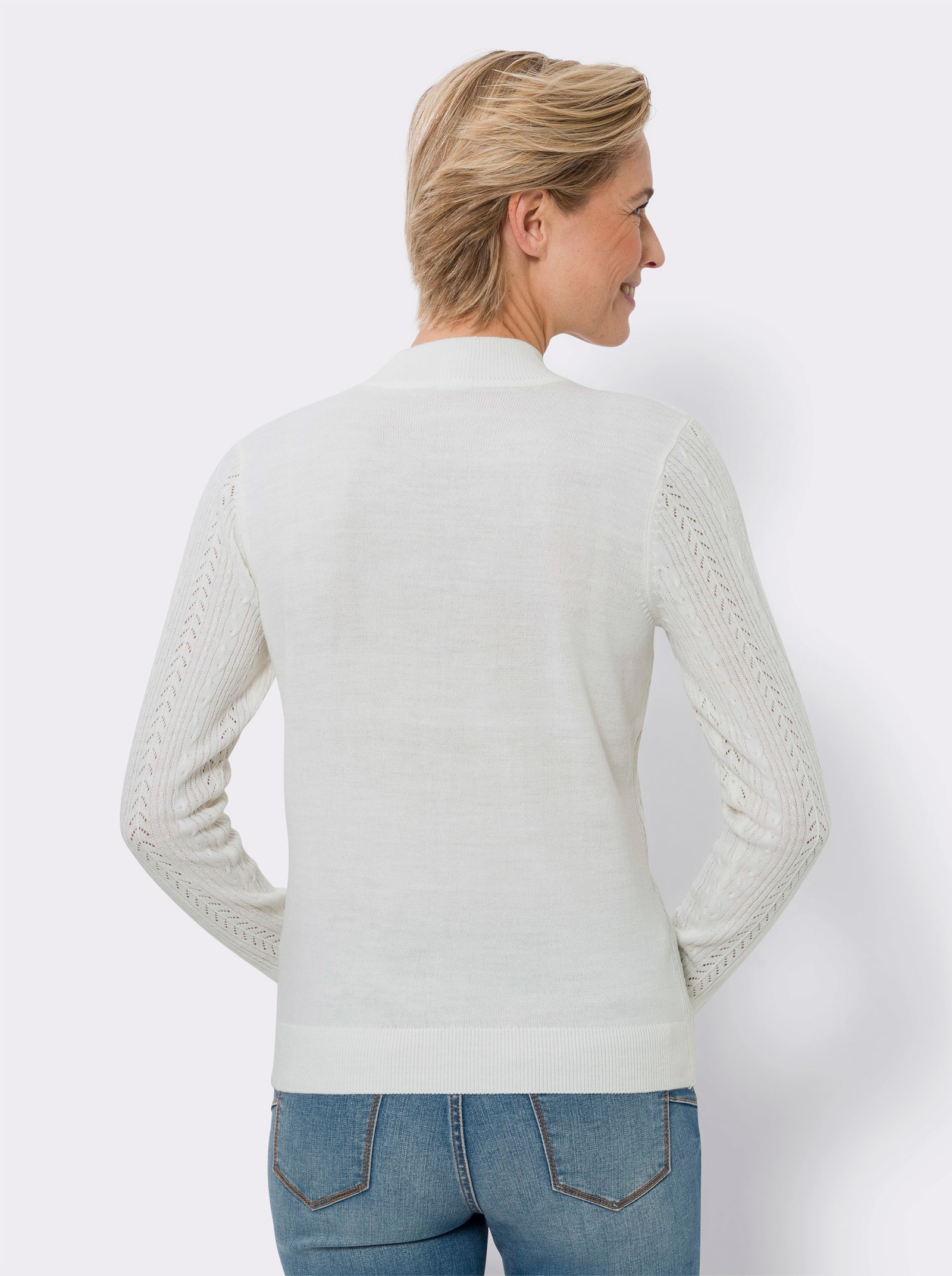 Tröja med ståkrage och hålmönster - gräddvit