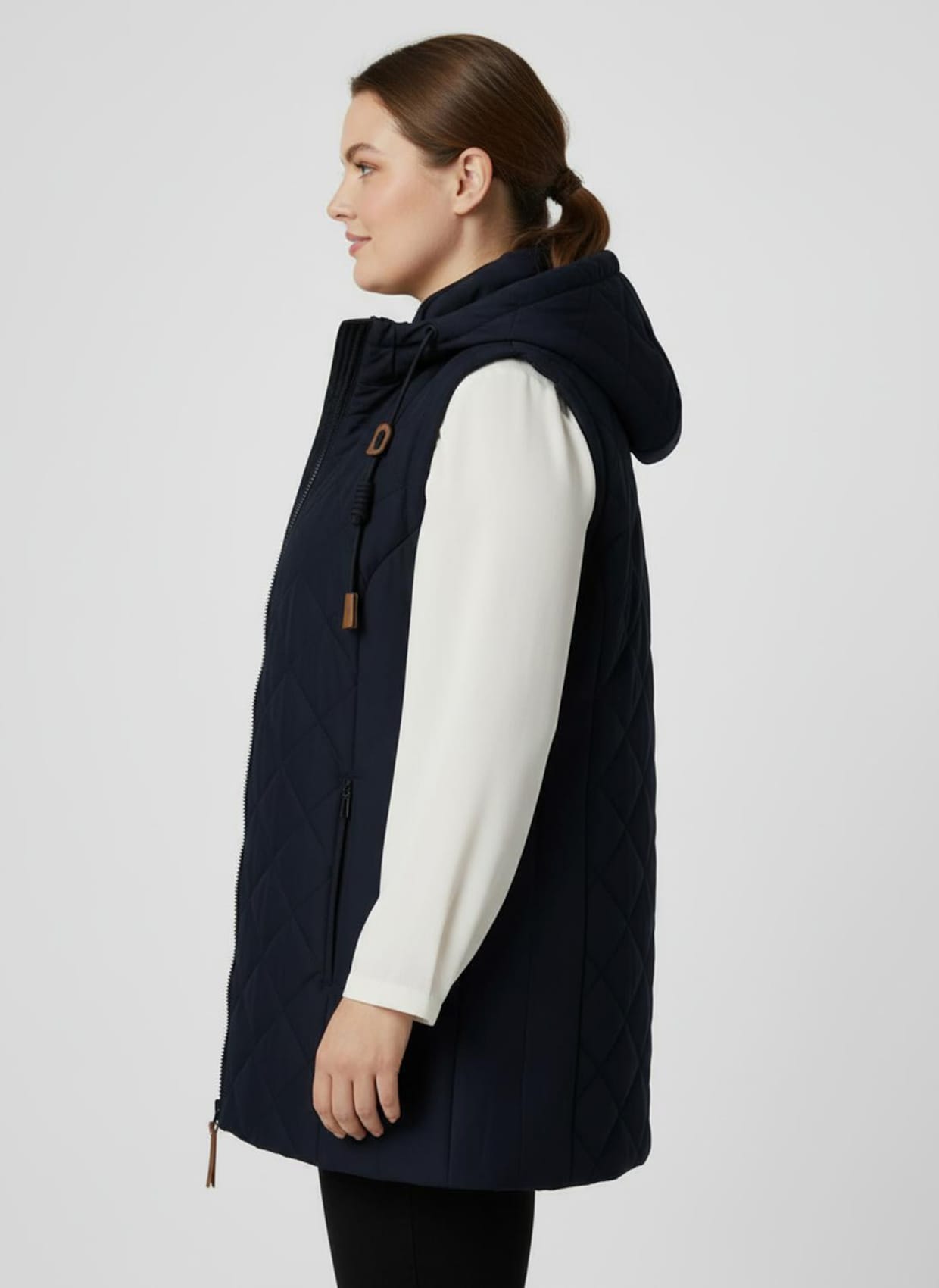 Steppweste mit Strickstehkragen, Microfaser - marine