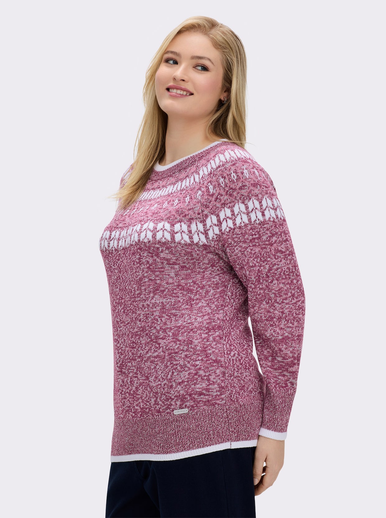 Norwegerpullover mit breiten Rippbündchen - bordeaux-altrosa-meliert