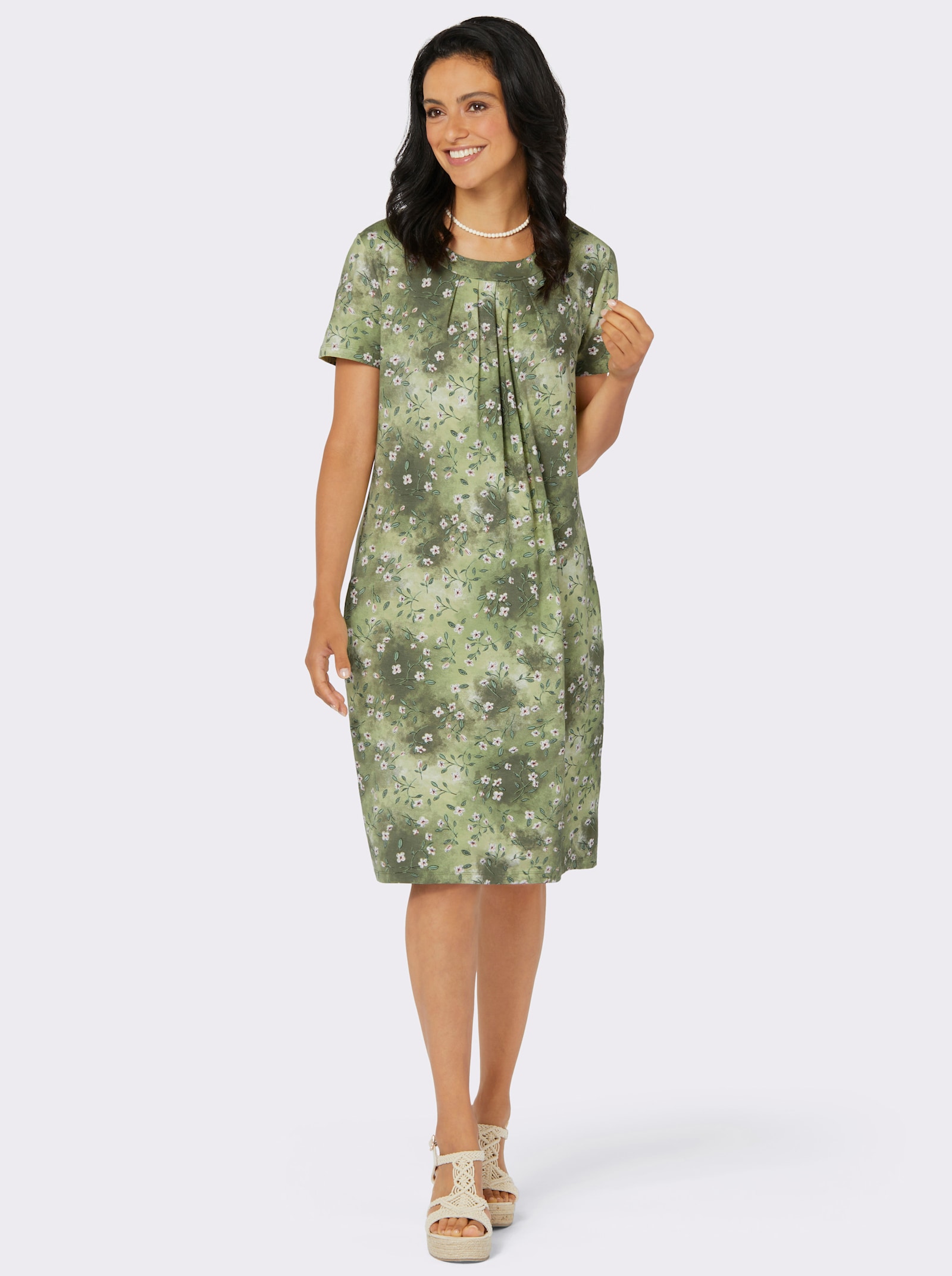 Jerseykleid mit Nahttaschen, bedruckt - khaki-bedruckt