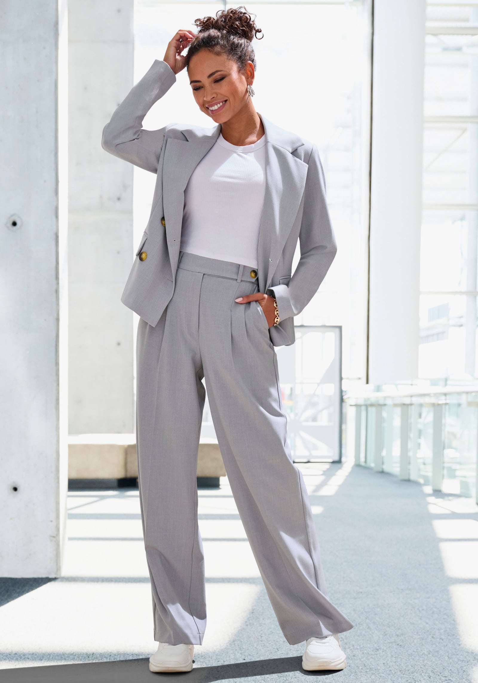 LASCANA palazzo-broek - grijs gemêleerd