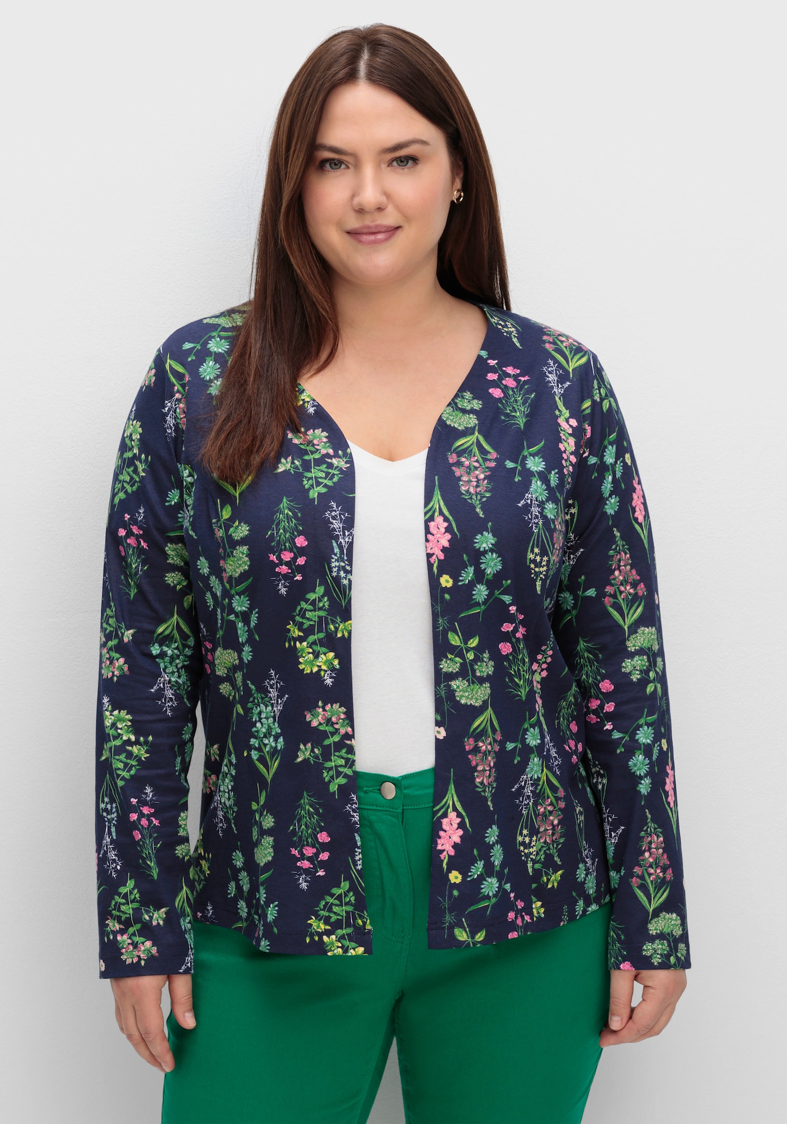 Shirtjacke ohne Verschluss - marine-altrosa-bedruckt