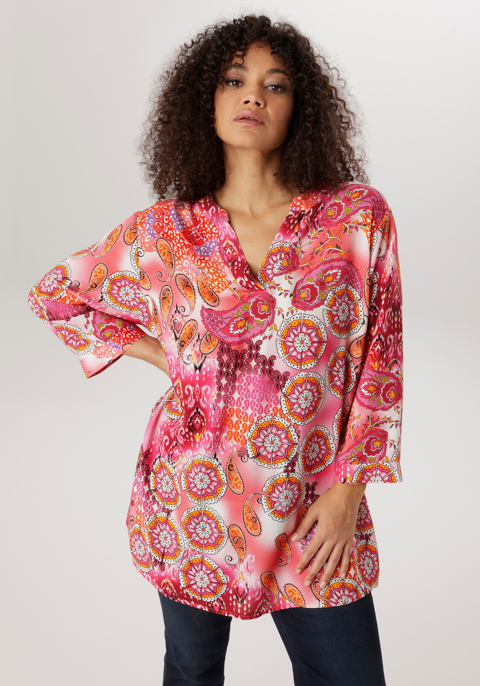 Aniston PLUS Schlupfbluse - rose-pink-orange-schwarz-lila