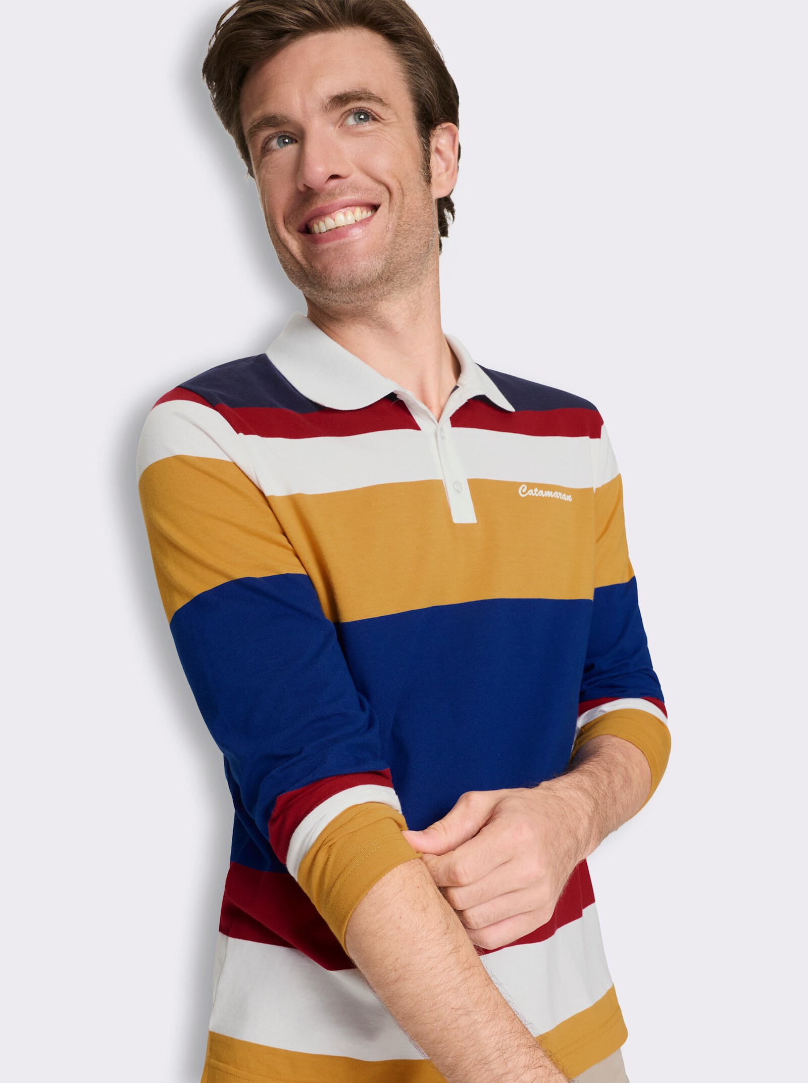 Langarm-Poloshirt mit Streifen - royalblau-kirsche-gestreift