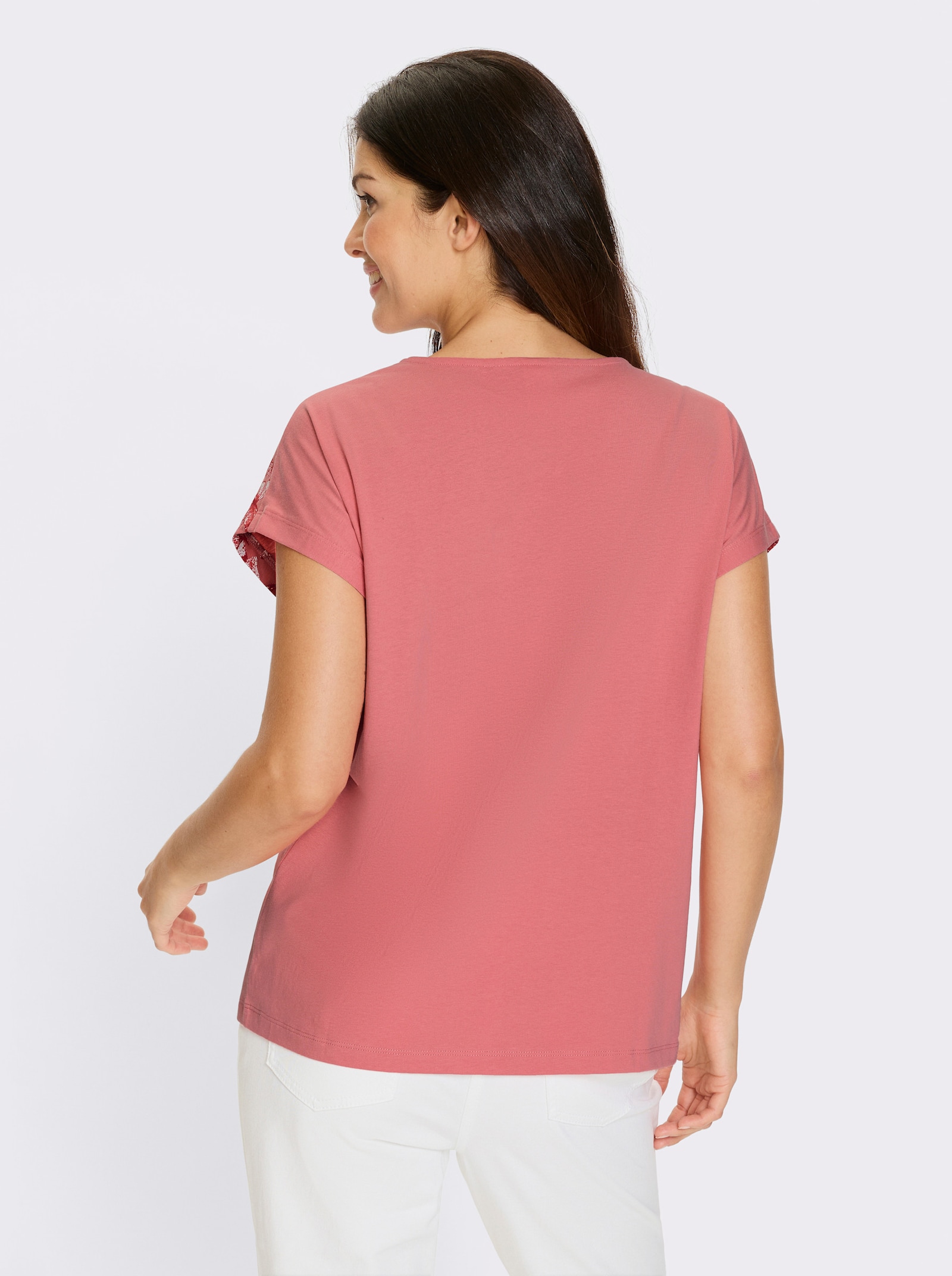 Kurzarmshirt mit Schmetterlingsdruck - flamingo-erdbeere