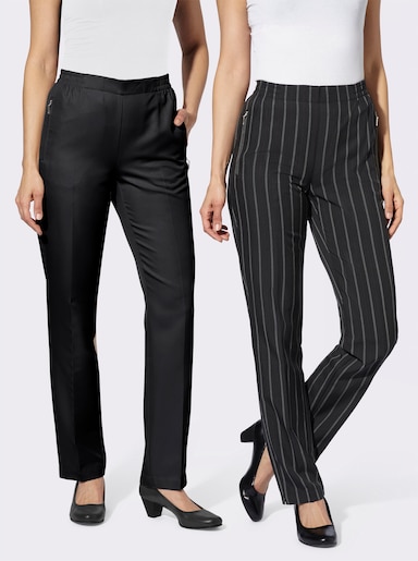Stoffen broek in comfortmodel - zwart + zwart/wit gestreept
