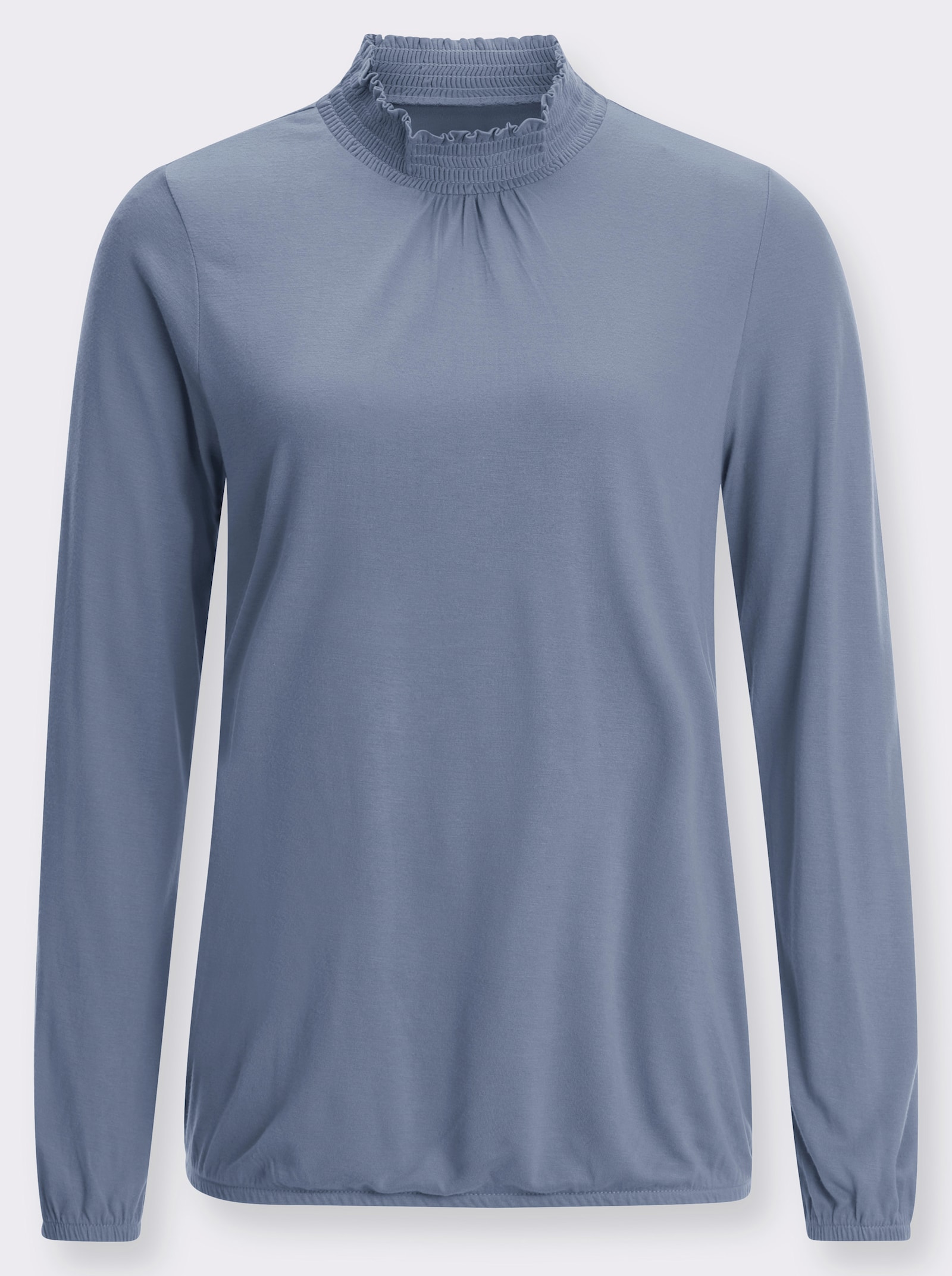 Stehkragenshirt aus reiner Viskose - taubenblau