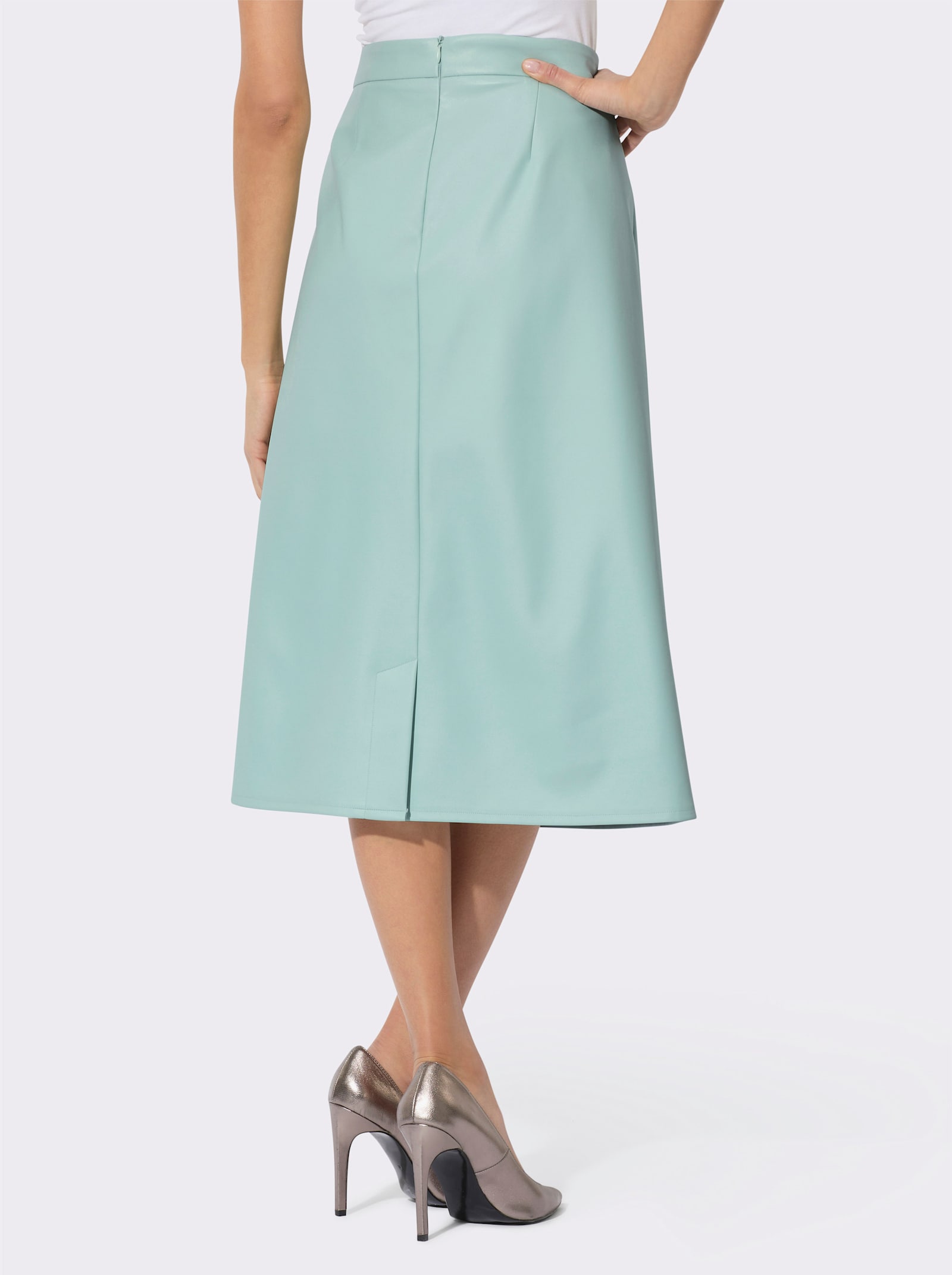 Lederimitatrock mit Gehschlitz hinten - kalkmint