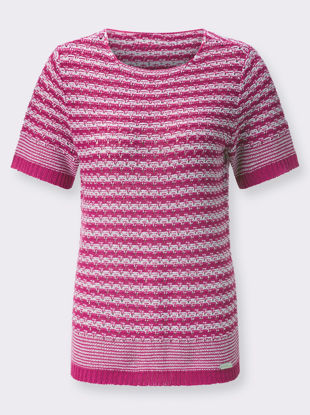 Pullover met korte mouwen - fuchsia/wit gedessineerd