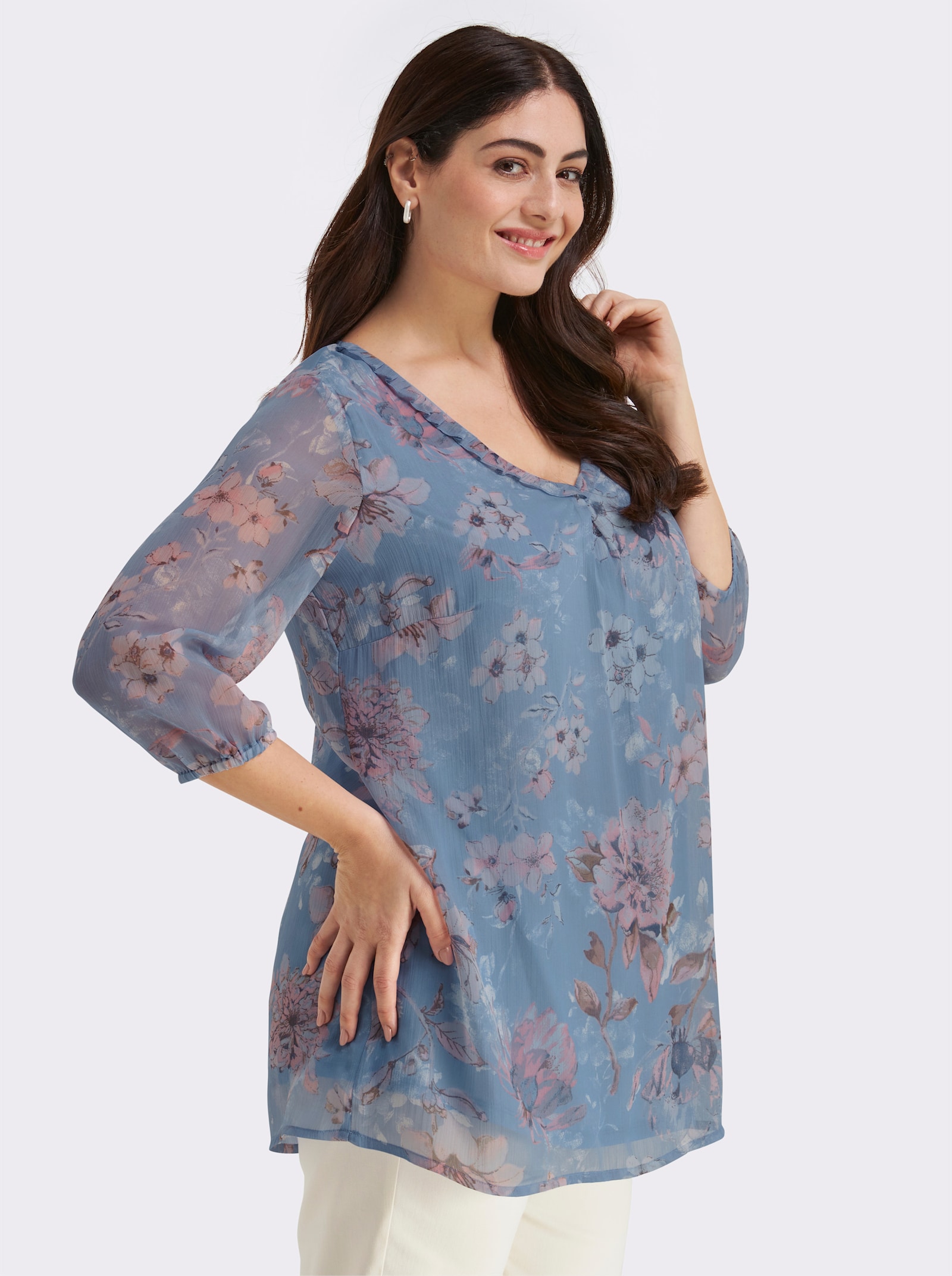 Tunika mit Rüschen-Verzierung - bleu-bedruckt