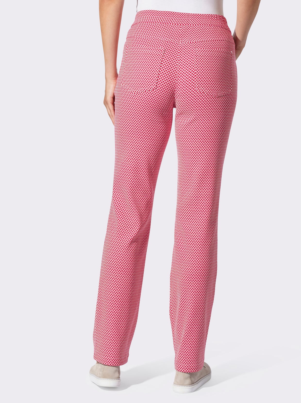 Stretch-Hose - rot-ecru-gemustert