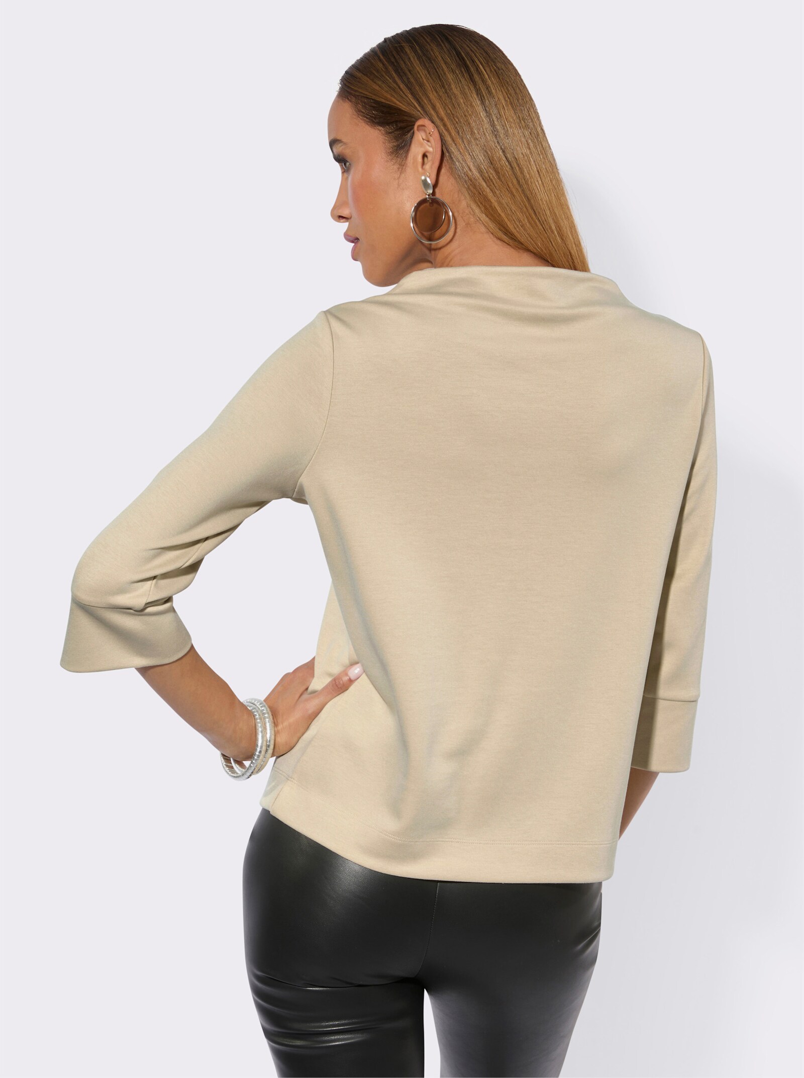 Sweatshirt mit Kelchkragen - sand-champagner