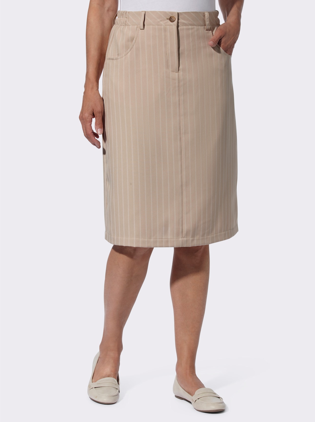 Kokerrok - beige/ecru gestreept