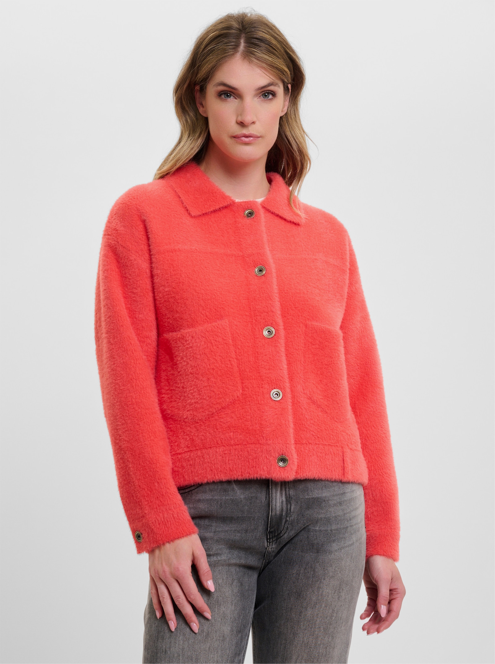 Rino & Pelle Strickjacke mit Flauschgarn - hummer