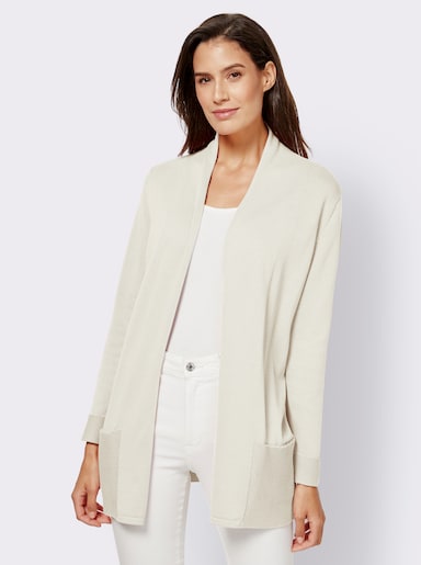 Longstrickjacke mit Schalkragen - wollweiß