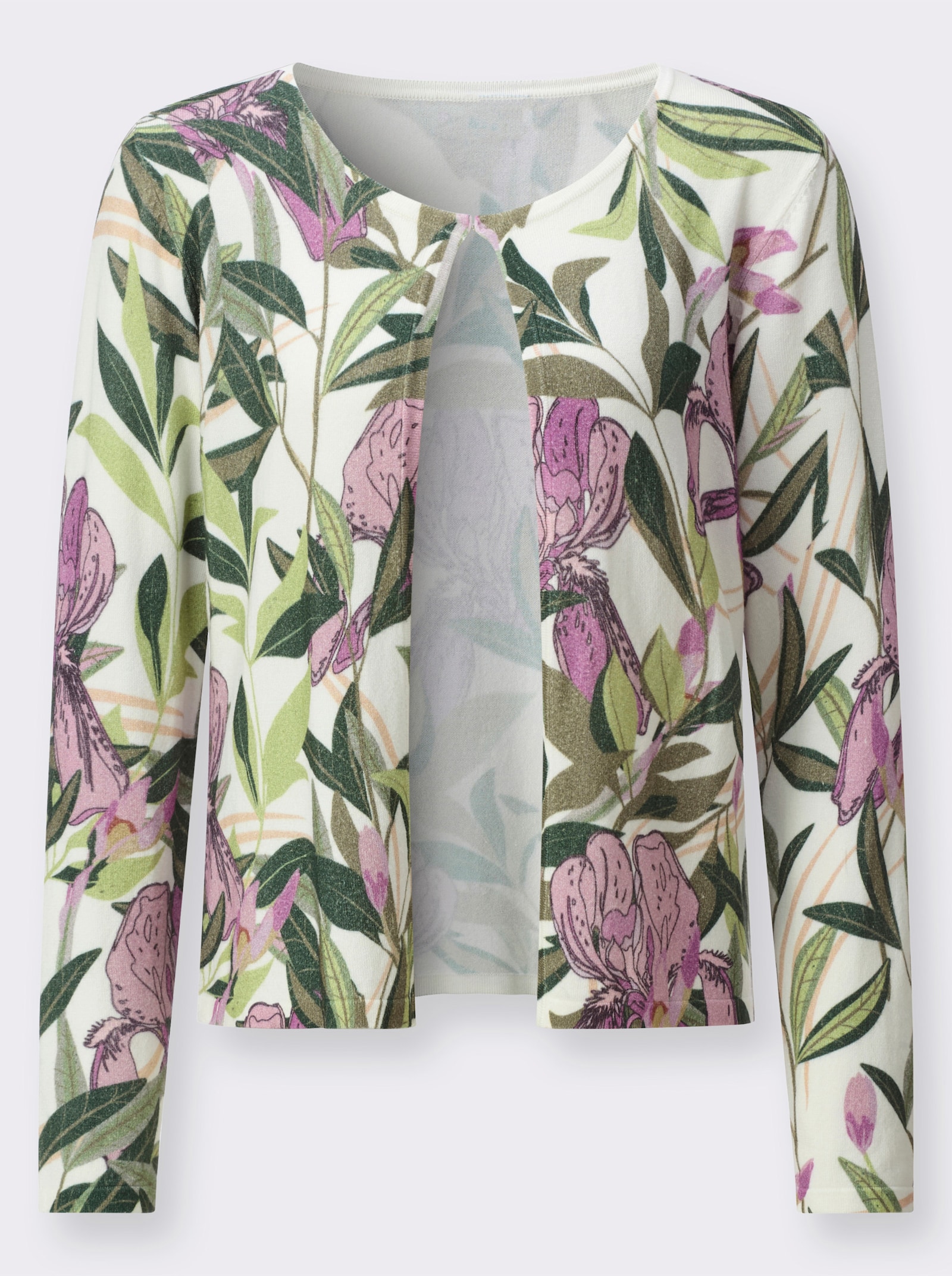 Cardigan mit Hakenverschluss - ecru-orchidee-bedruckt