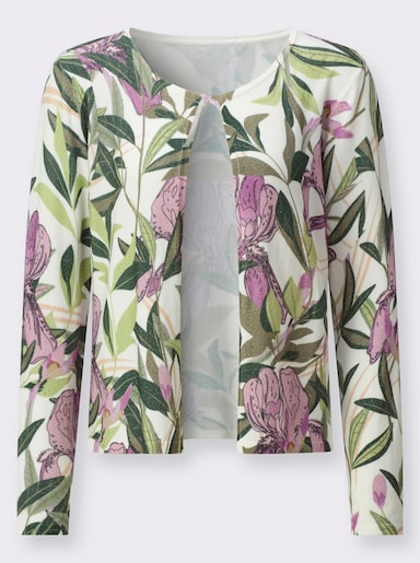 Cardigan mit Hakenverschluss - ecru-orchidee-bedruckt