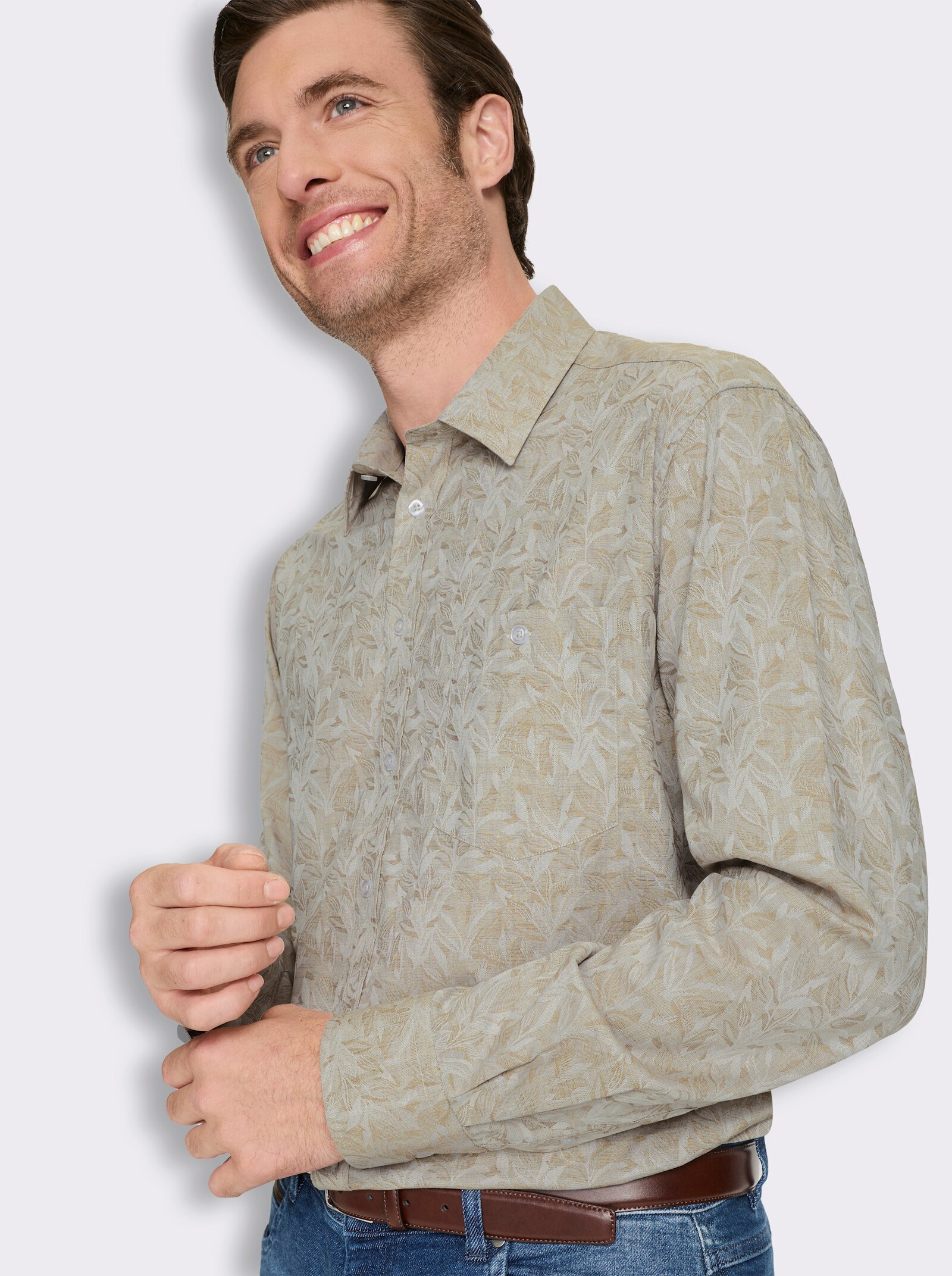 Marco Donati Langarmhemd mit Jacquard-Muster - khaki-gemustert
