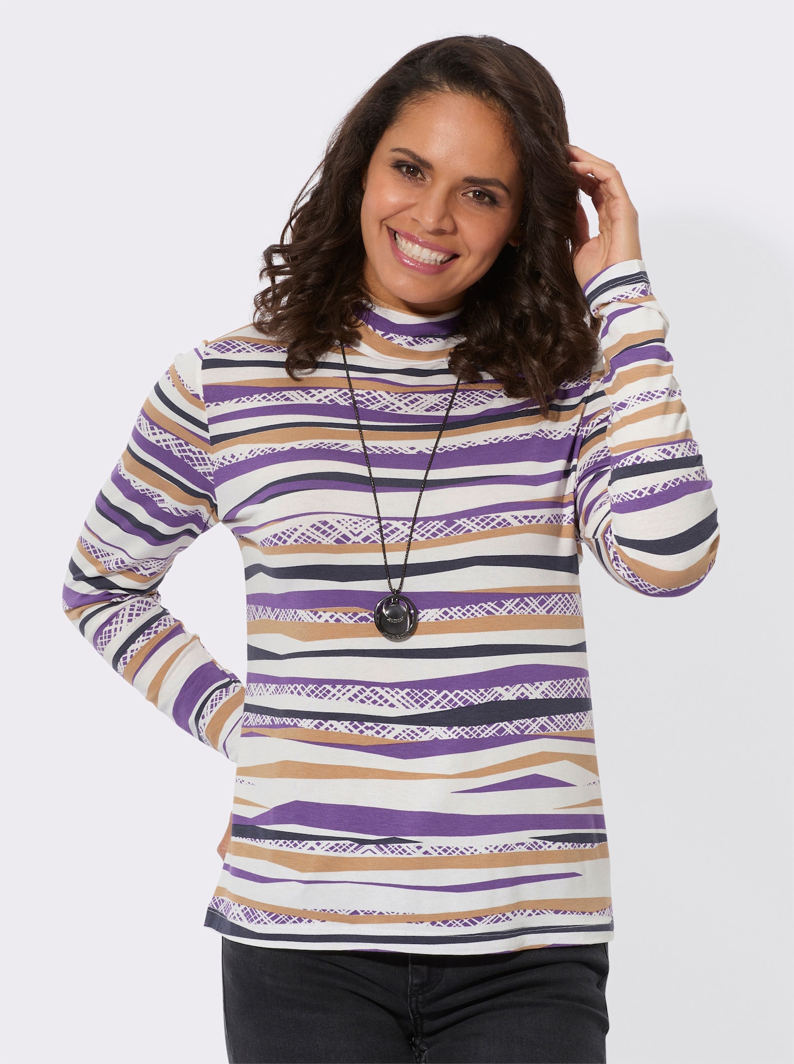 Shirt met lange mouwen en print - camel/lila bedrukt