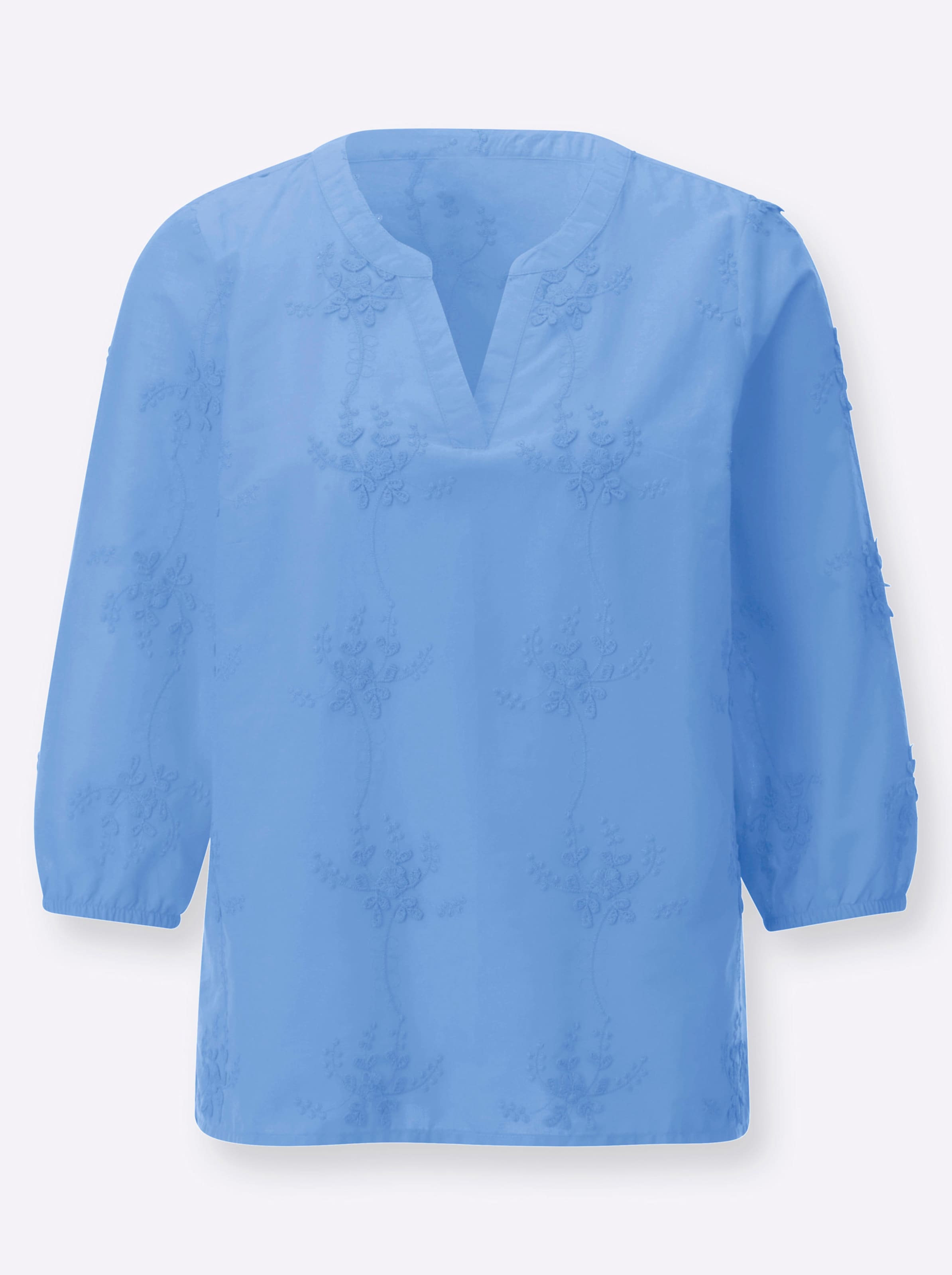 Inspirationen Damen Hellblau Schlupfbluse Gr. 42, Blau (Himmelblau), 100% Baumwolle, Unifarben, V-Ausschnitt, Blusen Schlupfbluse - Bild 4