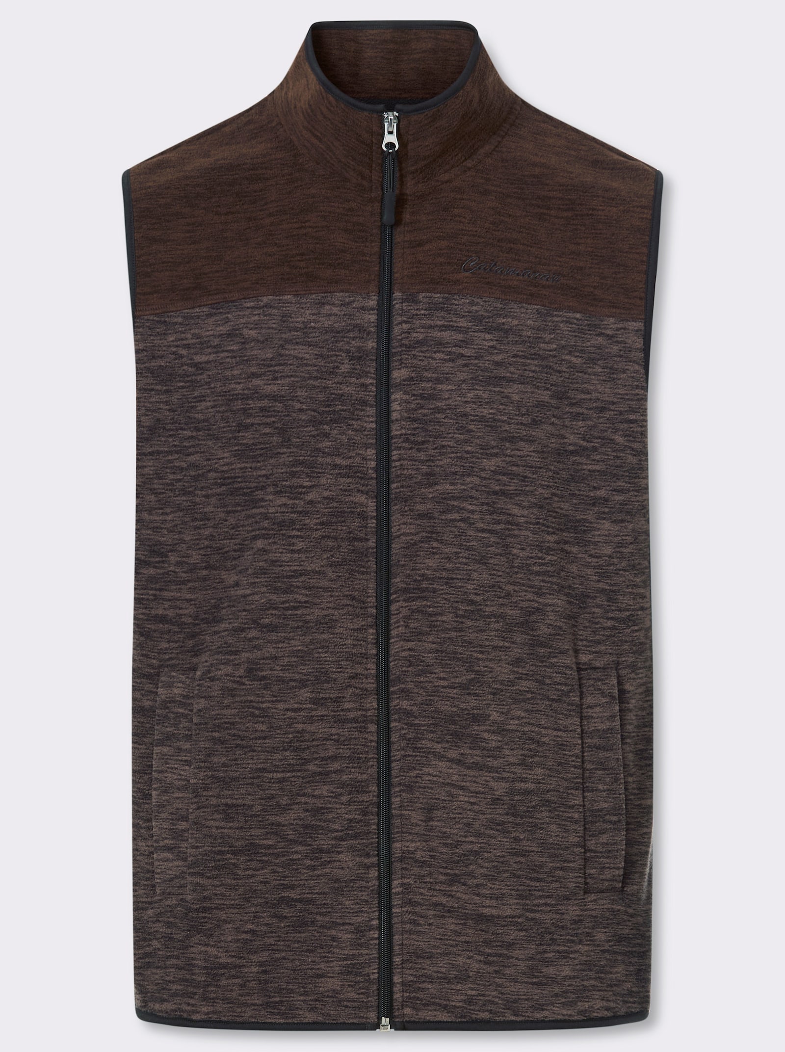 Catamaran Fleecejacke mit kontrastfarbiger Stickerei - dunkeltaupe-meliert