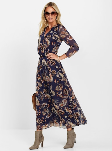 Maxikleid aus Chiffon, mit Floral-Print - dunkelblau-gemustert