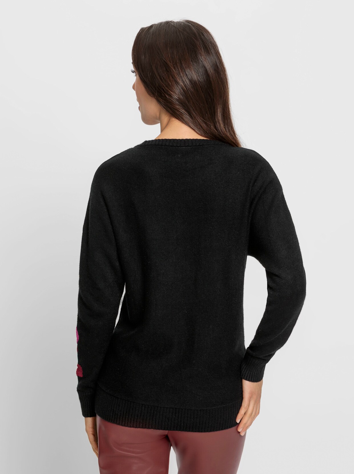 heine Pullover met ronde hals - zwart/donkerrood gedessineerd
