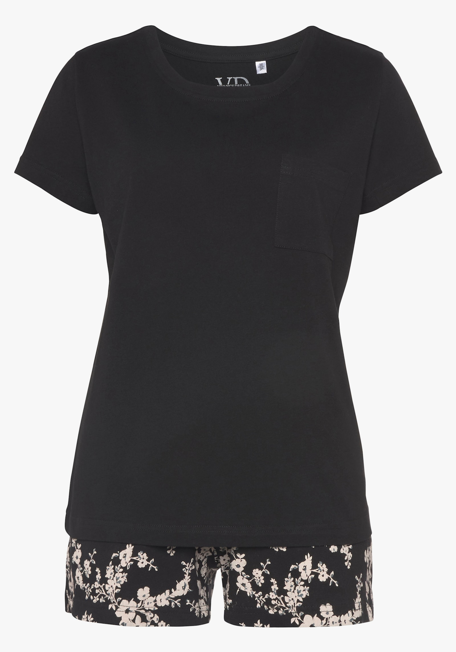 Vivance Dreams shortama - zwart/wit gebloemd