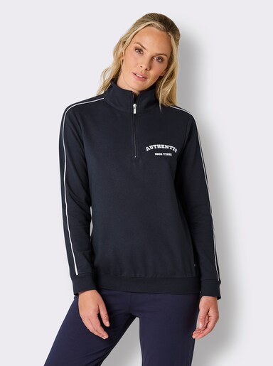 feel good Langarmshirt mit Zipper - marine-weiß