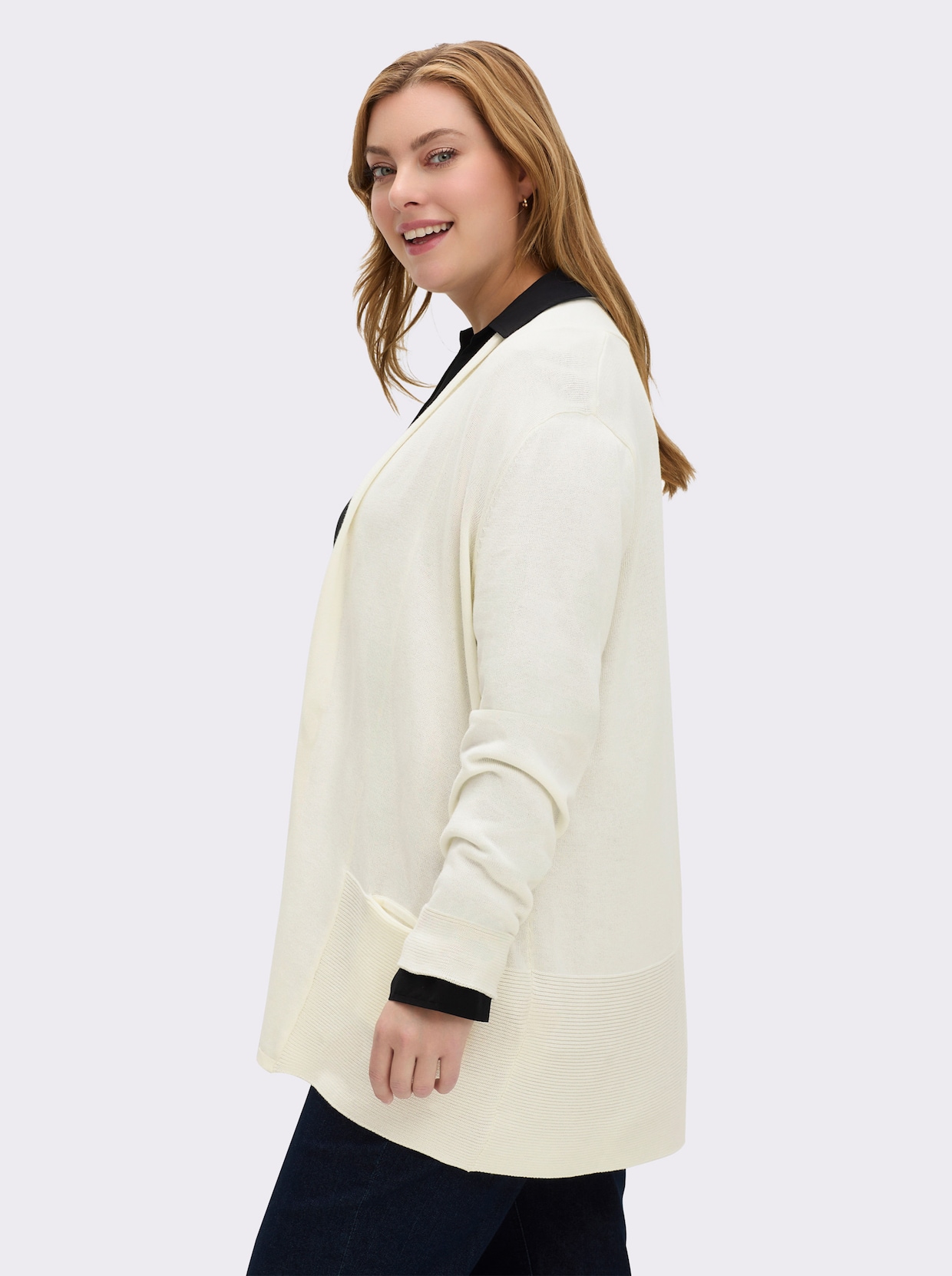 Longstrickjacke - wollweiß